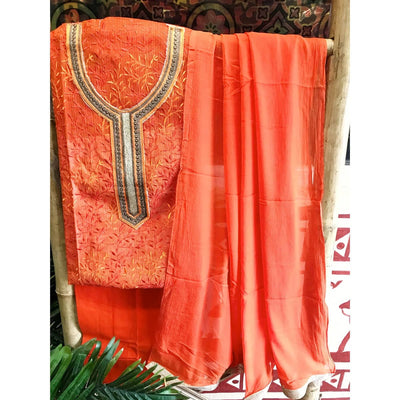Orange Chanderi Embroidered Customised Set
