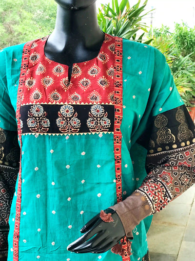 Handmade Ajrakh and Bandhani/Batik Kurti for Women