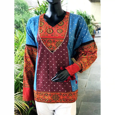 Handmade Ajrakh and Bandhani/Batik Kurti for Women