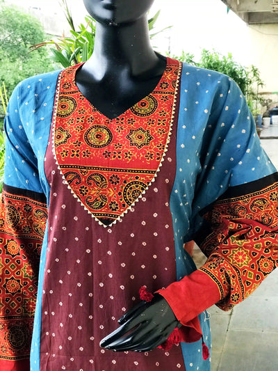 Handmade Ajrakh and Bandhani/Batik Kurti for Women