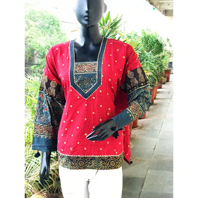Handmade Ajrakh and Bandhani/Batik Kurti for Women