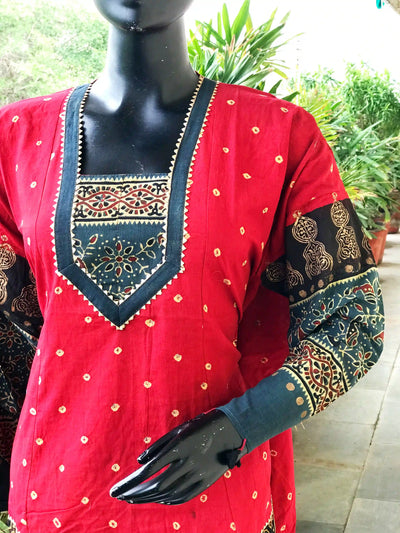 Handmade Ajrakh and Bandhani/Batik Kurti for Women