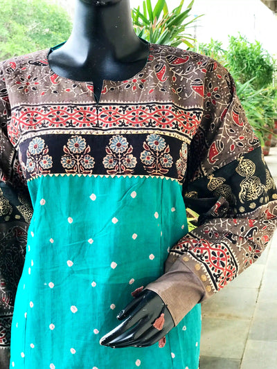 Handmade Ajrakh and Bandhani/Batik Kurti for Women