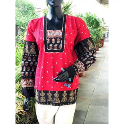 Handmade Ajrakh and Bandhani/Batik Kurti for Women