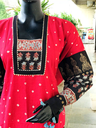 Handmade Ajrakh and Bandhani/Batik Kurti for Women