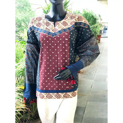Handmade Ajrakh and Bandhani/Batik Kurti for Women