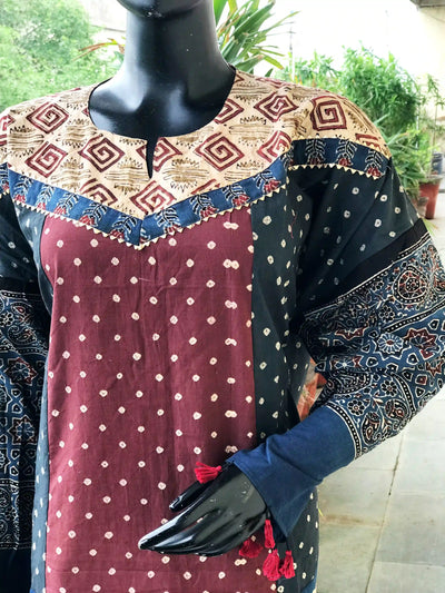 Handmade Ajrakh and Bandhani/Batik Kurti for Women