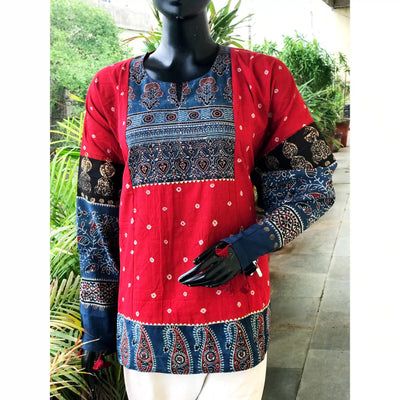 Handmade Ajrakh and Bandhani/Batik Kurti for Women