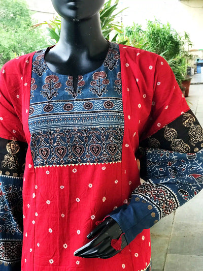 Handmade Ajrakh and Bandhani/Batik Kurti for Women