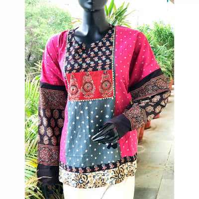 Handmade Ajrakh and Bandhani/Batik Kurti for Women