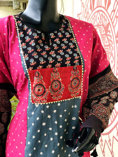 Handmade Ajrakh and Bandhani/Batik Kurti for Women