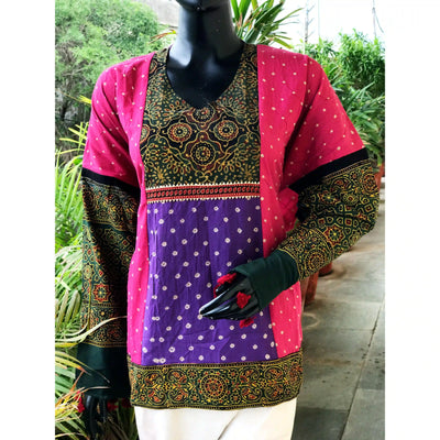 Handmade Ajrakh and Bandhani/Batik Kurti for Women