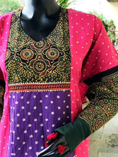 Handmade Ajrakh and Bandhani/Batik Kurti for Women