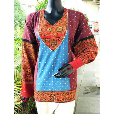 Handmade Ajrakh and Bandhani/Batik Kurti for Women