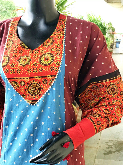 Handmade Ajrakh and Bandhani/Batik Kurti for Women