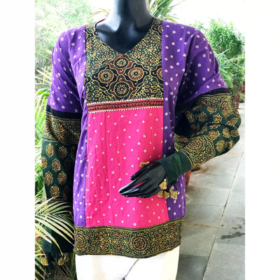 Handmade Ajrakh and Bandhani/Batik Kurti for Women