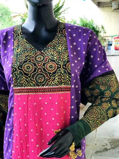 Handmade Ajrakh and Bandhani/Batik Kurti for Women