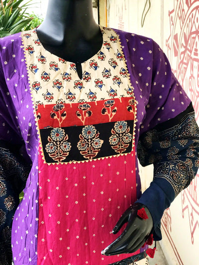 Handmade Ajrakh and Bandhani/Batik Kurti for Women
