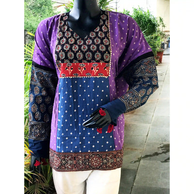 Handmade Ajrakh and Bandhani/Batik Kurti for Women