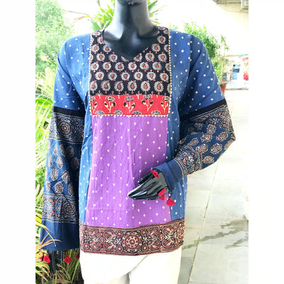 Handmade Ajrakh and Bandhani/Batik Kurti for Women