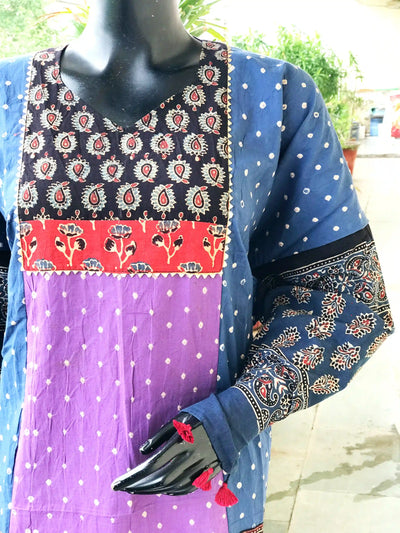 Handmade Ajrakh and Bandhani/Batik Kurti for Women