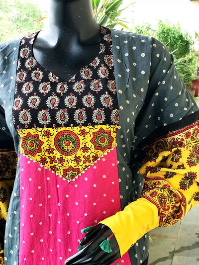 Handmade Ajrakh and Bandhani/Batik Kurti for Women