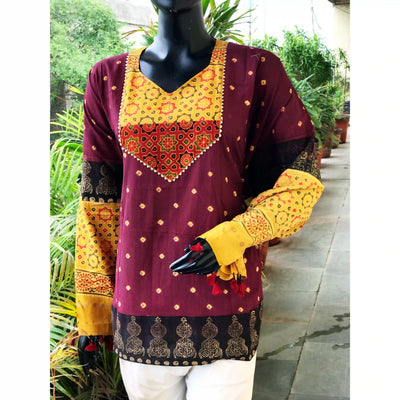 Handmade Ajrakh and Bandhani/Batik Kurti for Women