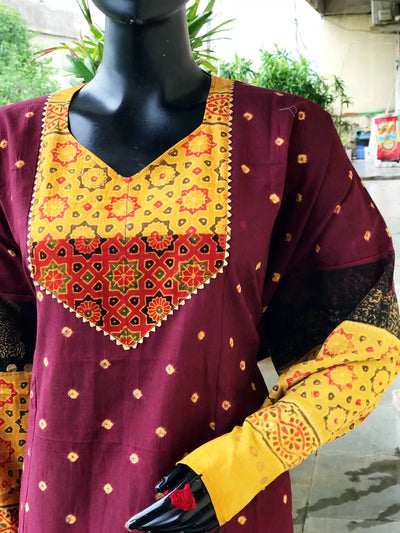 Handmade Ajrakh and Bandhani/Batik Kurti for Women