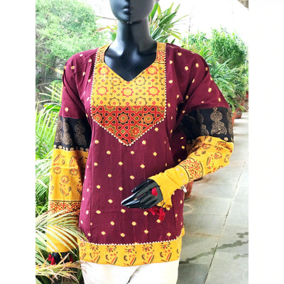 Handmade Ajrakh and Bandhani/Batik Kurti for Women