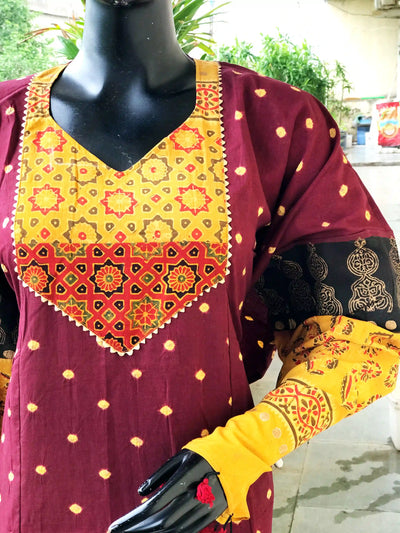 Handmade Ajrakh and Bandhani/Batik Kurti for Women