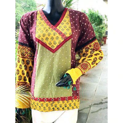 Handmade Ajrakh and Bandhani/Batik Kurti for Women