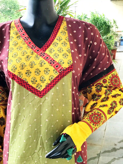 Handmade Ajrakh and Bandhani/Batik Kurti for Women