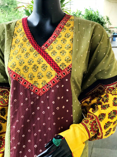 Handmade Ajrakh and Bandhani/Batik Kurti for Women