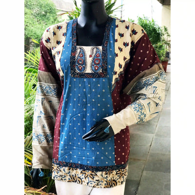 Handmade Ajrakh and Bandhani/Batik Kurti for Women