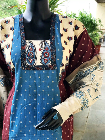 Handmade Ajrakh and Bandhani/Batik Kurti for Women
