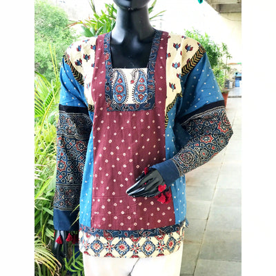 Handmade Ajrakh and Bandhani/Batik Kurti for Women