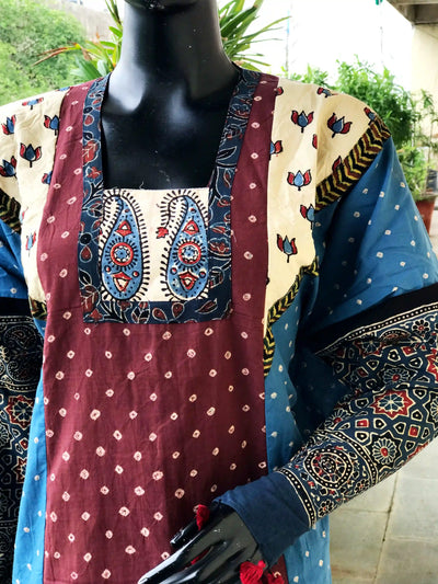 Handmade Ajrakh and Bandhani/Batik Kurti for Women