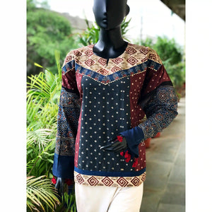 Handmade Ajrakh and Bandhani/Batik Kurti for Women