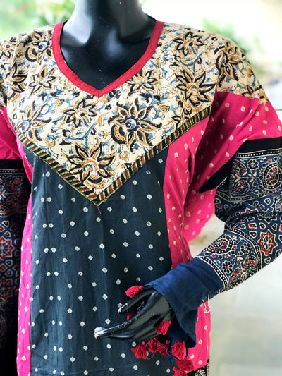 Handmade Ajrakh and Bandhani/Batik Kurti for Women
