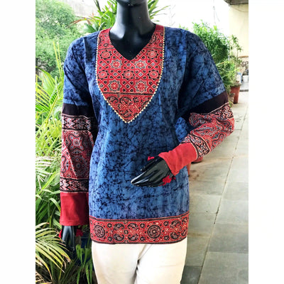 Handmade Ajrakh and Bandhani/Batik Kurti for Women