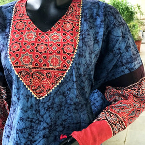 Handmade Ajrakh and Bandhani/Batik Kurti for Women