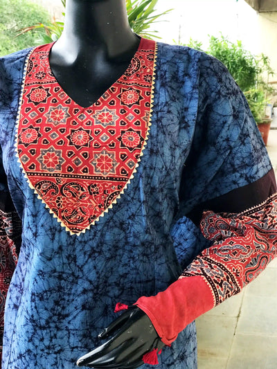 Handmade Ajrakh and Bandhani/Batik Kurti for Women