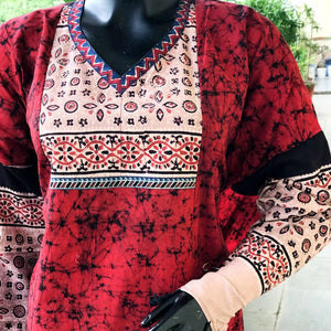 Handmade Ajrakh and Bandhani/Batik Kurti for Women