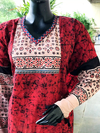 Handmade Ajrakh and Bandhani/Batik Kurti for Women