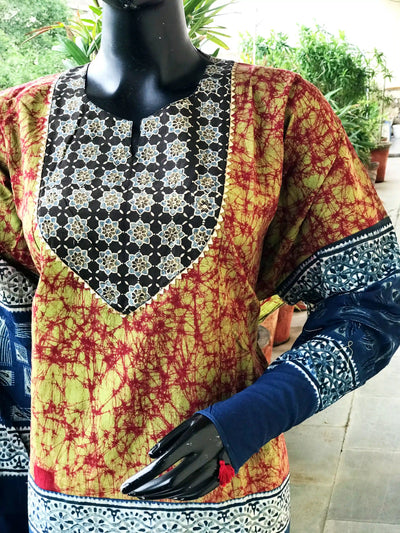 Handmade Ajrakh and Bandhani/Batik Kurti for Women