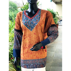 Handmade Ajrakh and Bandhani/Batik Kurti for Women