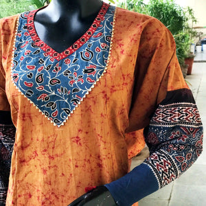 Handmade Ajrakh and Bandhani/Batik Kurti for Women