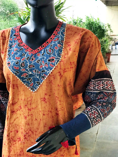 Handmade Ajrakh and Bandhani/Batik Kurti for Women