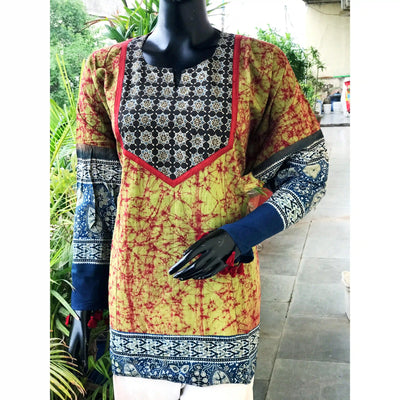 Handmade Ajrakh and Bandhani/Batik Kurti for Women