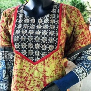 Handmade Ajrakh and Bandhani/Batik Kurti for Women